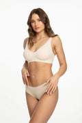 soutiengorge basique microfibre lisse extensible bonnets moulés armaturesinférieures maintien discret secondepeau invisibles coutures ultraplates bretelles réglables confort quotidien nude beige