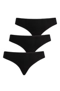 Lot de 3 tongs en bambou noir pour femmes, tanga simple, confortable, taille XS-XXL