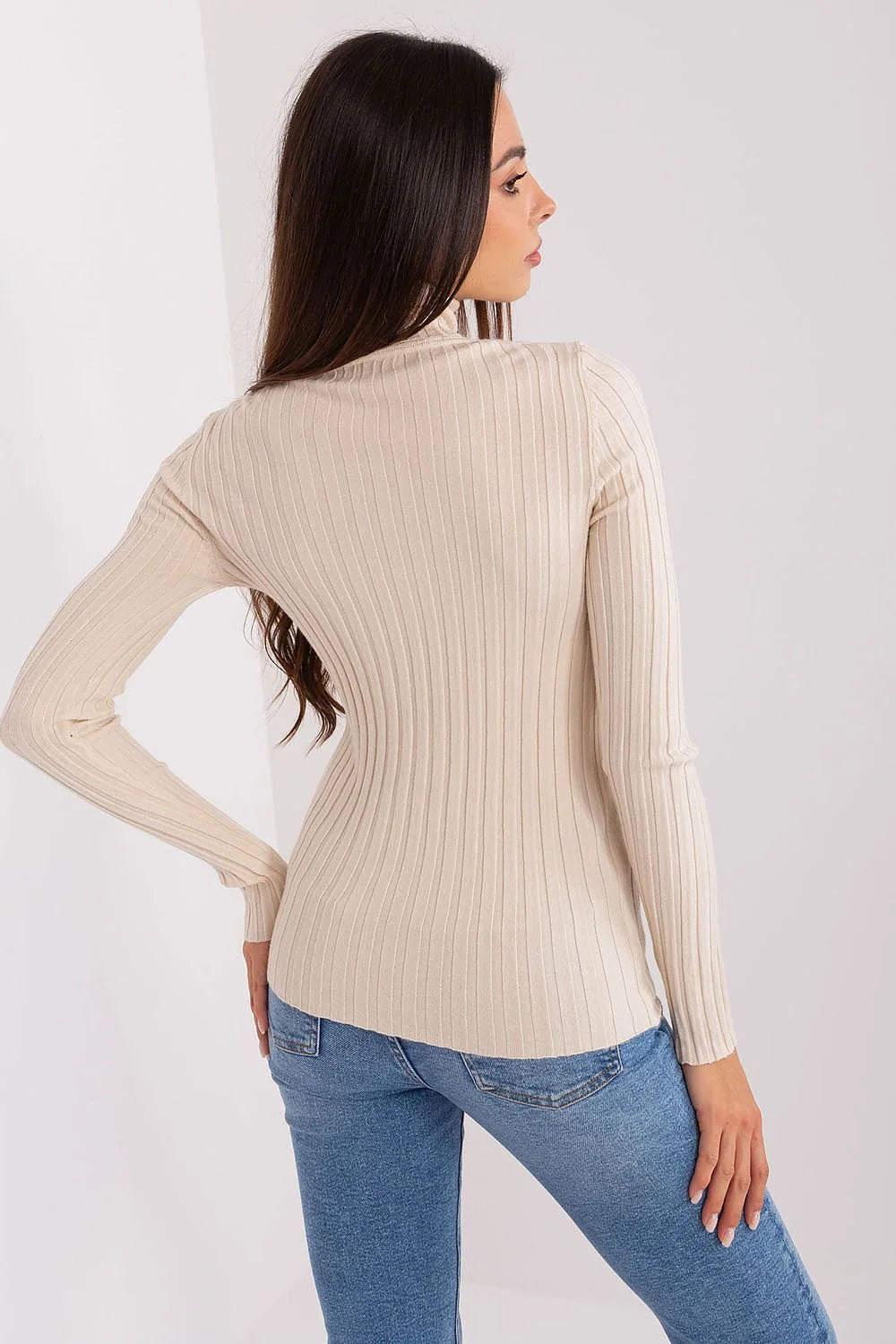 Pull-over à col roulé pour femme en viscose douce coupe ajustée manches longues beige élégant pour quotidien et travail