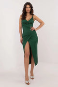Robe de soirée élégante en vert avec motif blanc, encolure en V, bretelles spaghetti, coupe ajustée, jupe asymétrique, occasion spéciale, femme
