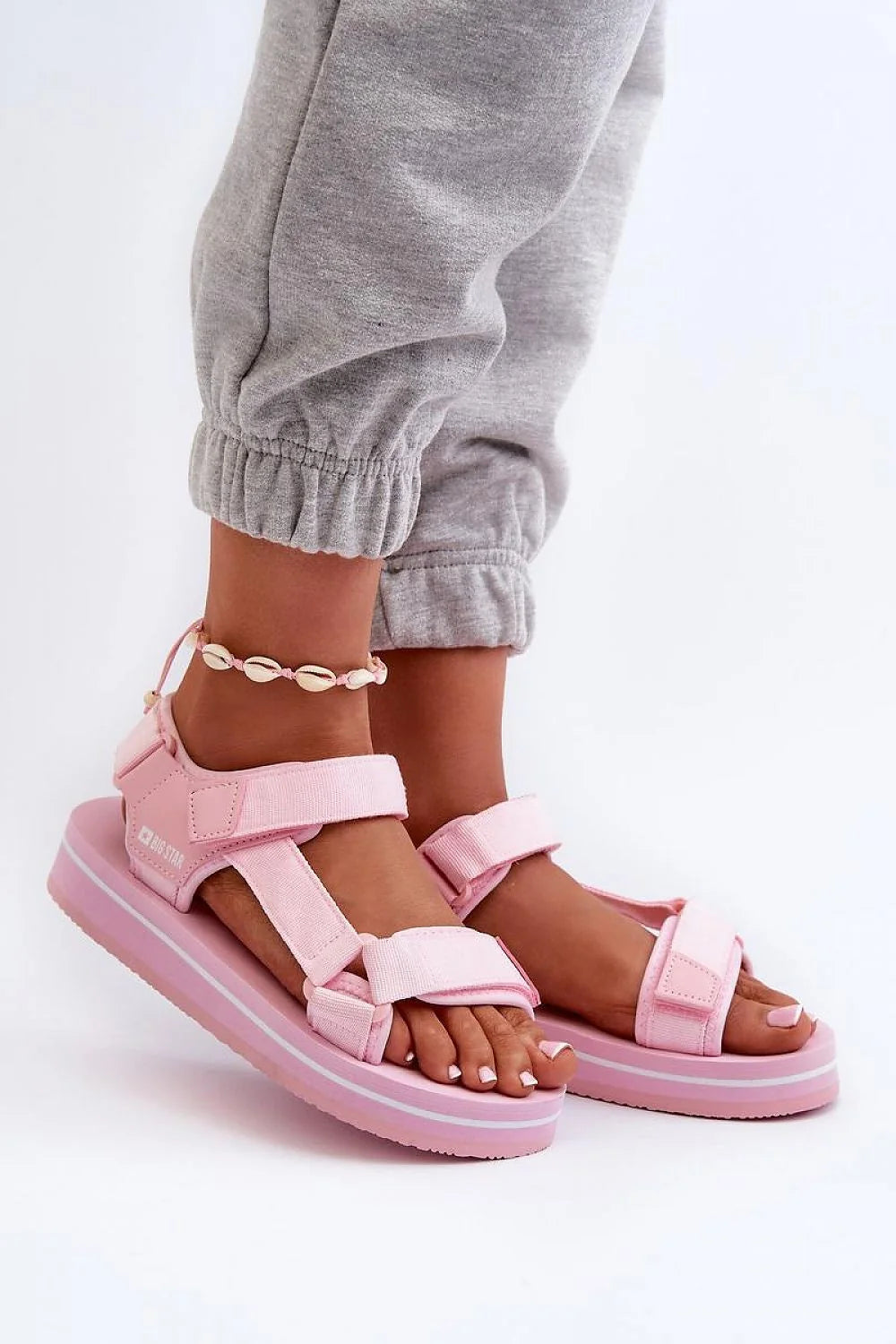 Sandales pour femmes confortables style sportif rose plateforme 3 cm ajustables Velcro Big Star été plage ville