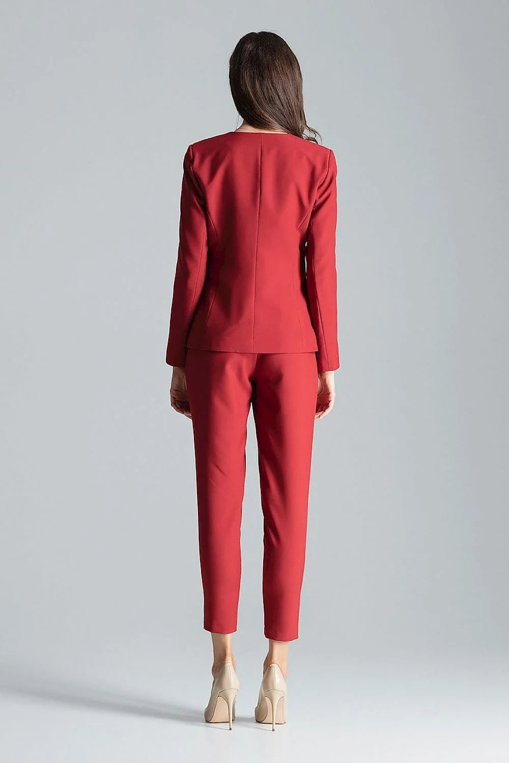 Veste tailleur femme rouge polyester élasthanne élégante ajustée manches longues professionnelle réunions formelles