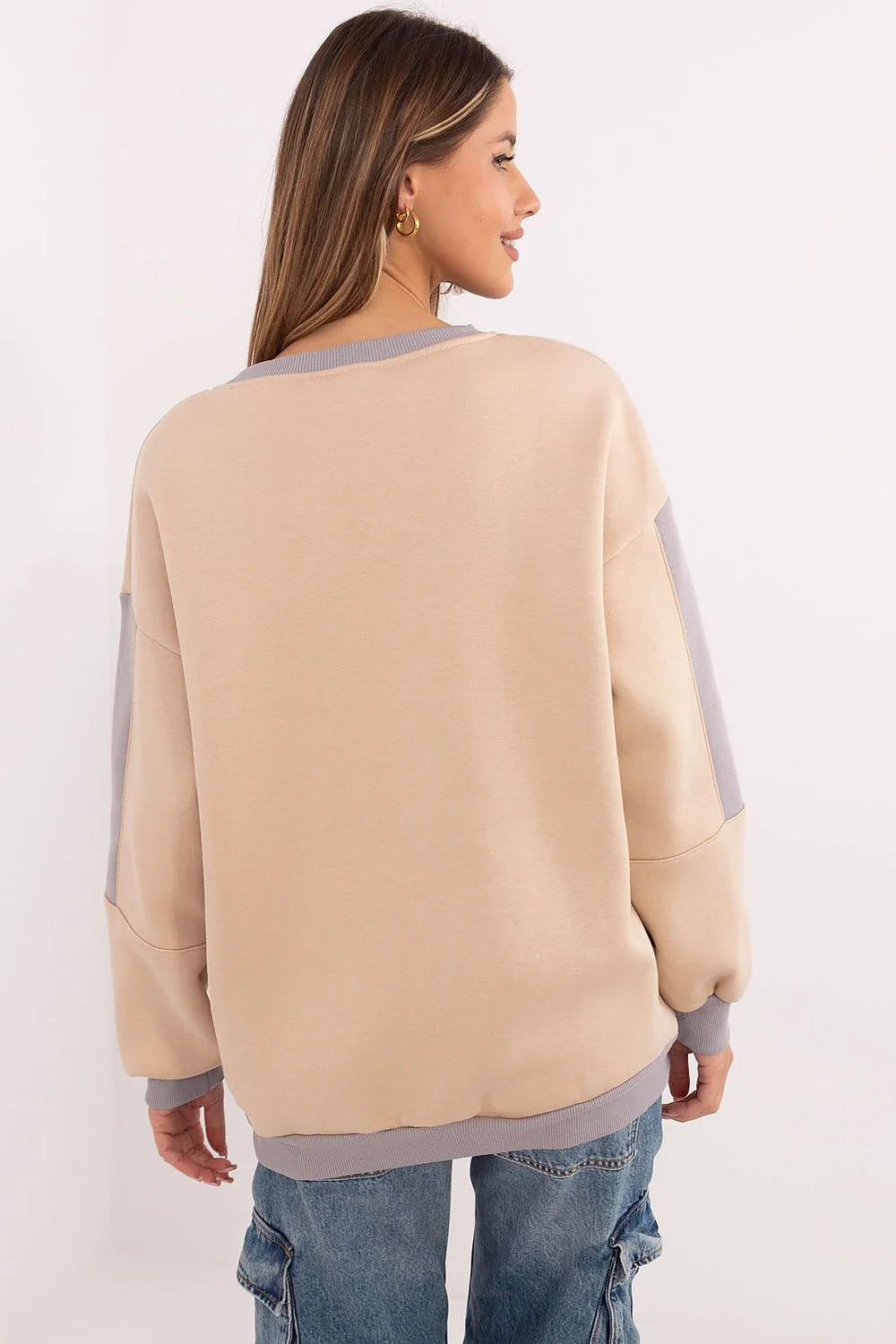 Sweatshirt Femme Design Moderne Casual Streetwear Longues Manches Coton Polyester Beige Gris Élastique