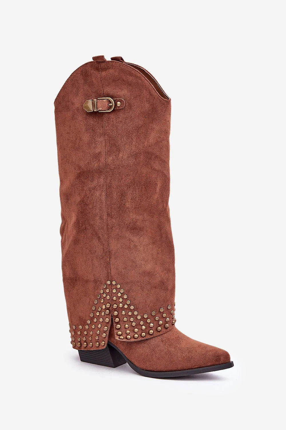 Bottes à talons élégantes en cuir suédé marron, design audacieux, style western chic pour femmes