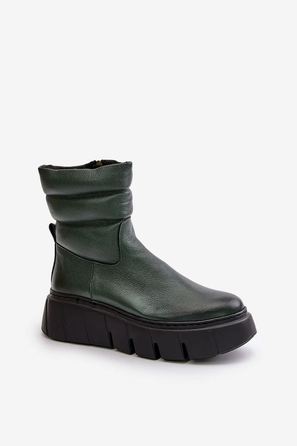 Bottes cothurnes Step in style cuir naturel vert foncé plateforme talon compensé femmes automne hiver
