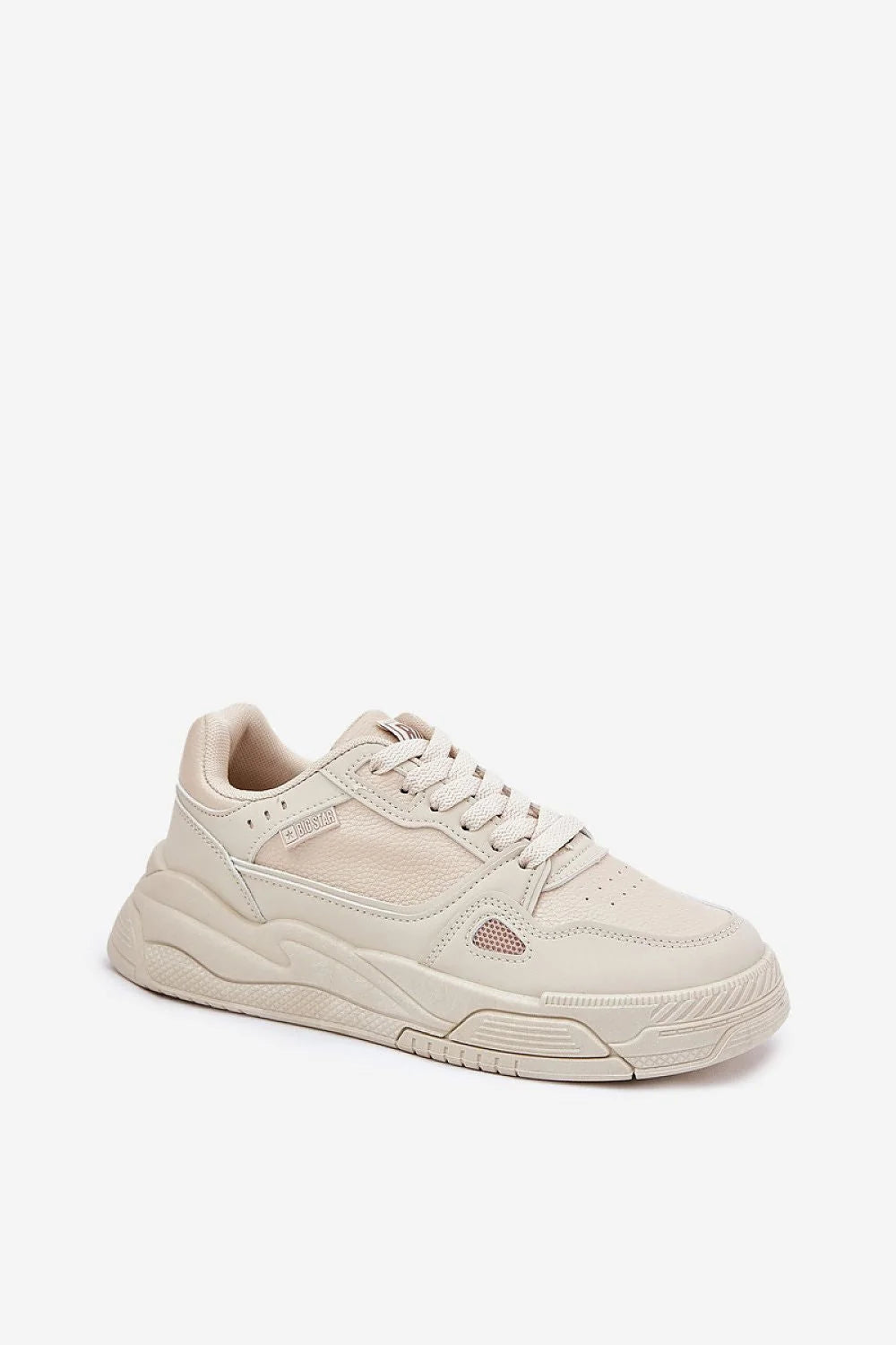 Chaussures de sport modernes pour femmes design épuré confort maximal couleur beige clair semelle épaisse tige de 7 cm plateforme de 6.5 cm matériau similicuir style casual tendance streetwear polyvalence vestimentaire finitions soignées logo discret