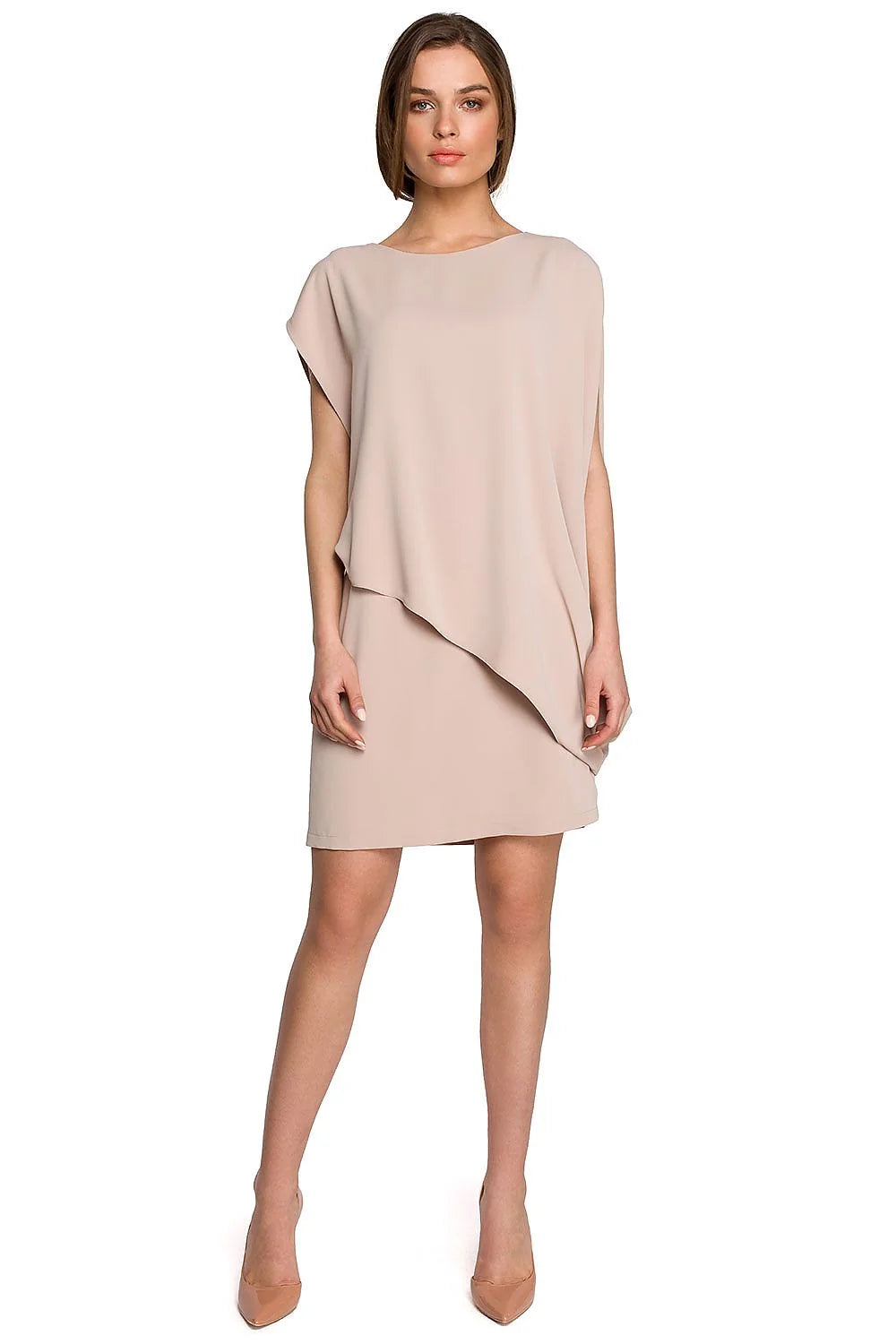 Robe légère rose pastel moderne chic asymétrique ample col rond confortable mode féminine tendance