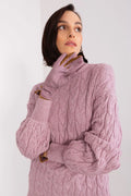 Pull-over élégant pour femme en soft lavender, coupe décontractée, manches longues, col roulé, design tricot torsadé, idéal pour automne-hiver, matériau doux et chaud, haute qualité