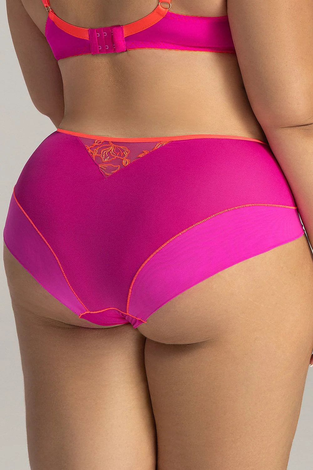 Culottes Ava élégantes pour femme en maille fine, broderie florale, tulle double, couleur rose et orange, confortable, lingerie féminine