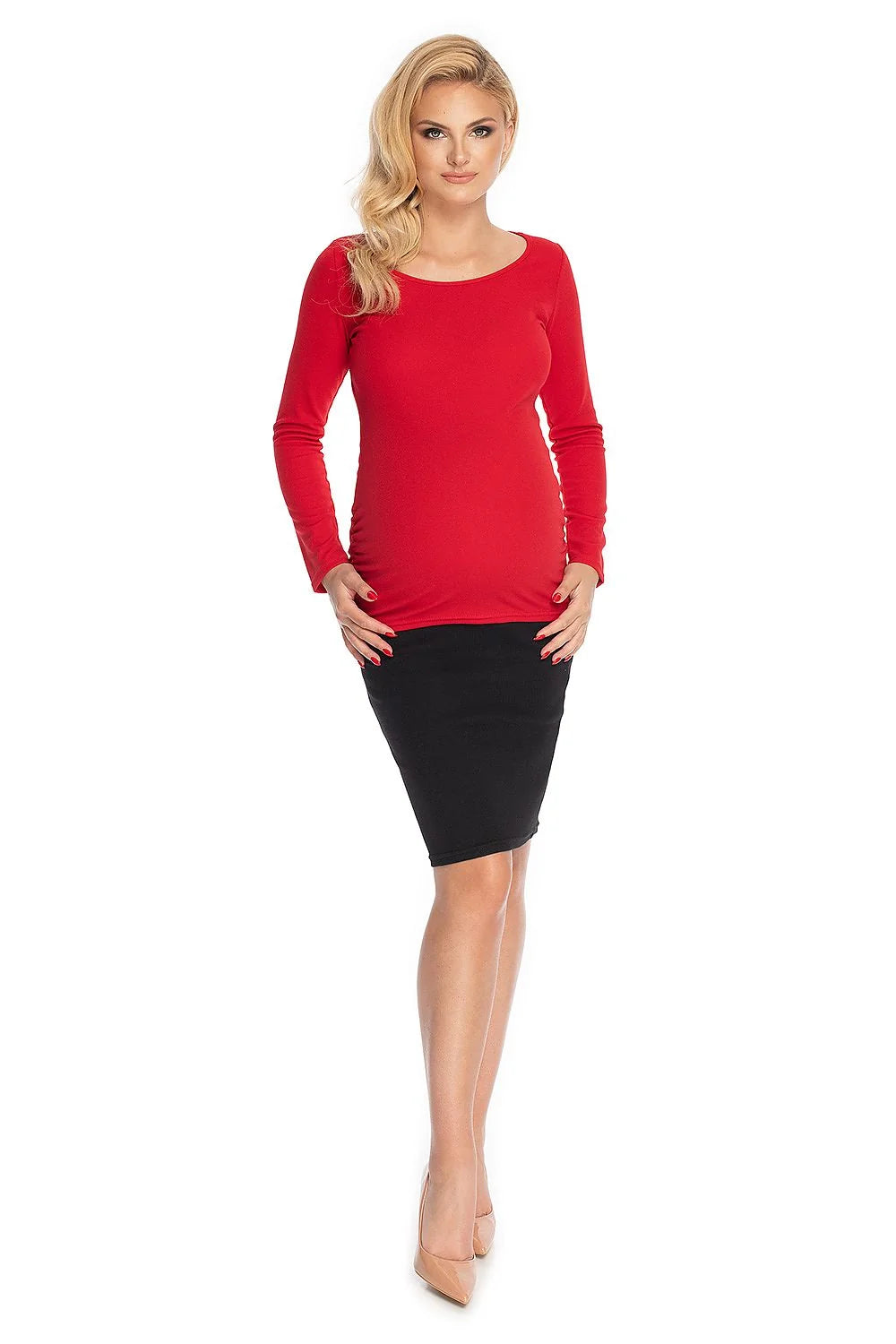 Haut de maternité extensible noir en jersey confortable et élégant pour future maman chic quotidienne