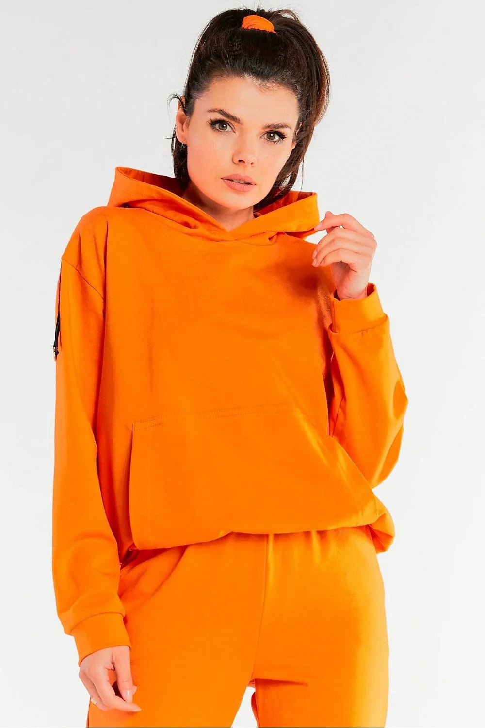 Ensemble de Sport Coton Décontracté Moderne Confortable Bleu Turquoise Capuche Poches Femmes Mode Pantalon