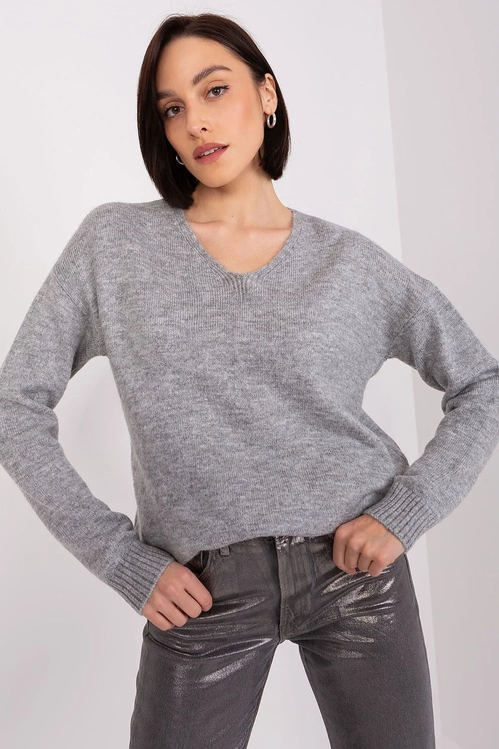 Pull et pantalon Rue Paris classique moderne acrylique tricot col V manches longues Coupe ample style casual