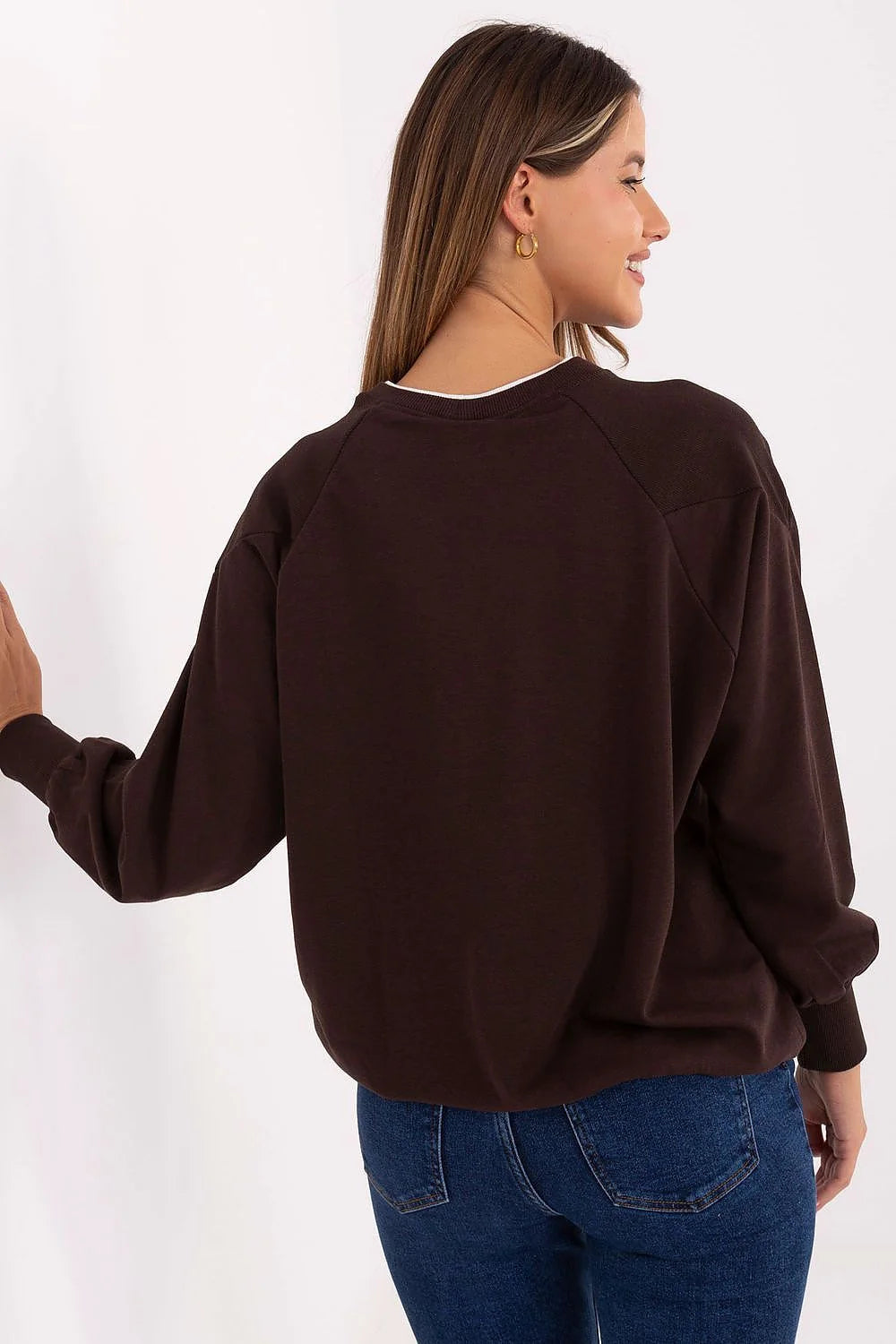 sweatshirt femme oversize chocolat molleton doux col manches longues poignets côtelés cordon serrage contrastant imprimé confortable