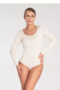 Body pour femme classique manches longues col bateau en viscose élasthanne beige clair coupe ajustée