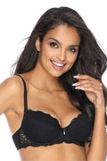Soutien-gorge de lingerie élégant noir dentelle push-up balconnet bretelles ajustables détails bijoux femmes mode intemporelle