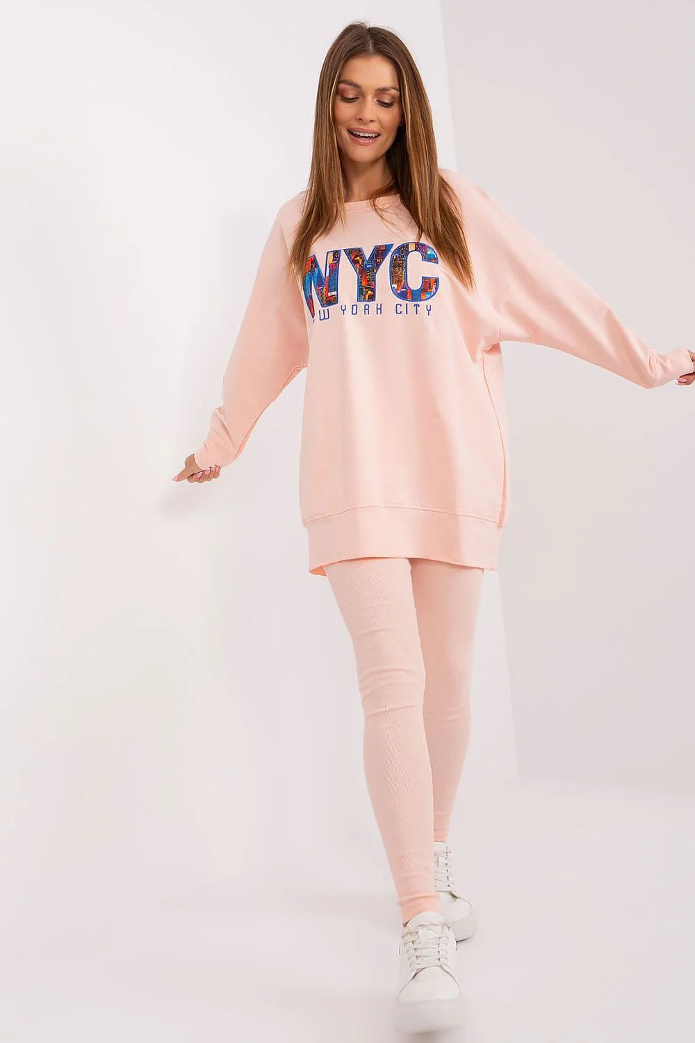 Ensemble Femme Casual Confortable NYC Print Rose Pâle Sweatshirt Leggings Coupe Aline Ajustée Matière Douce Élasthanne Mode Urbaine Tendances 2023