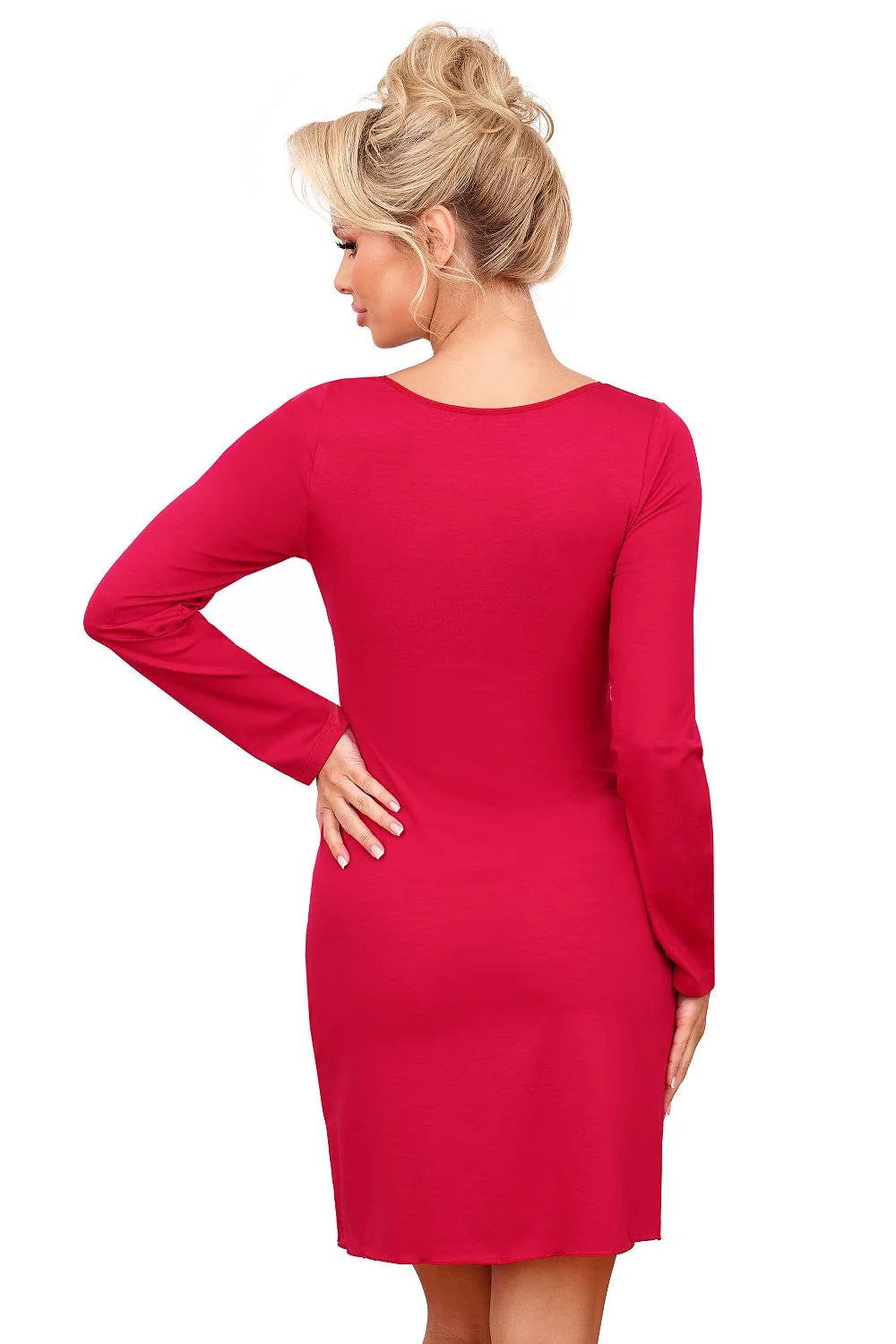 Chemise de nuit élégante Donna manches longues dentelle V-neck ajustée viscose élasthanne polyamide femme