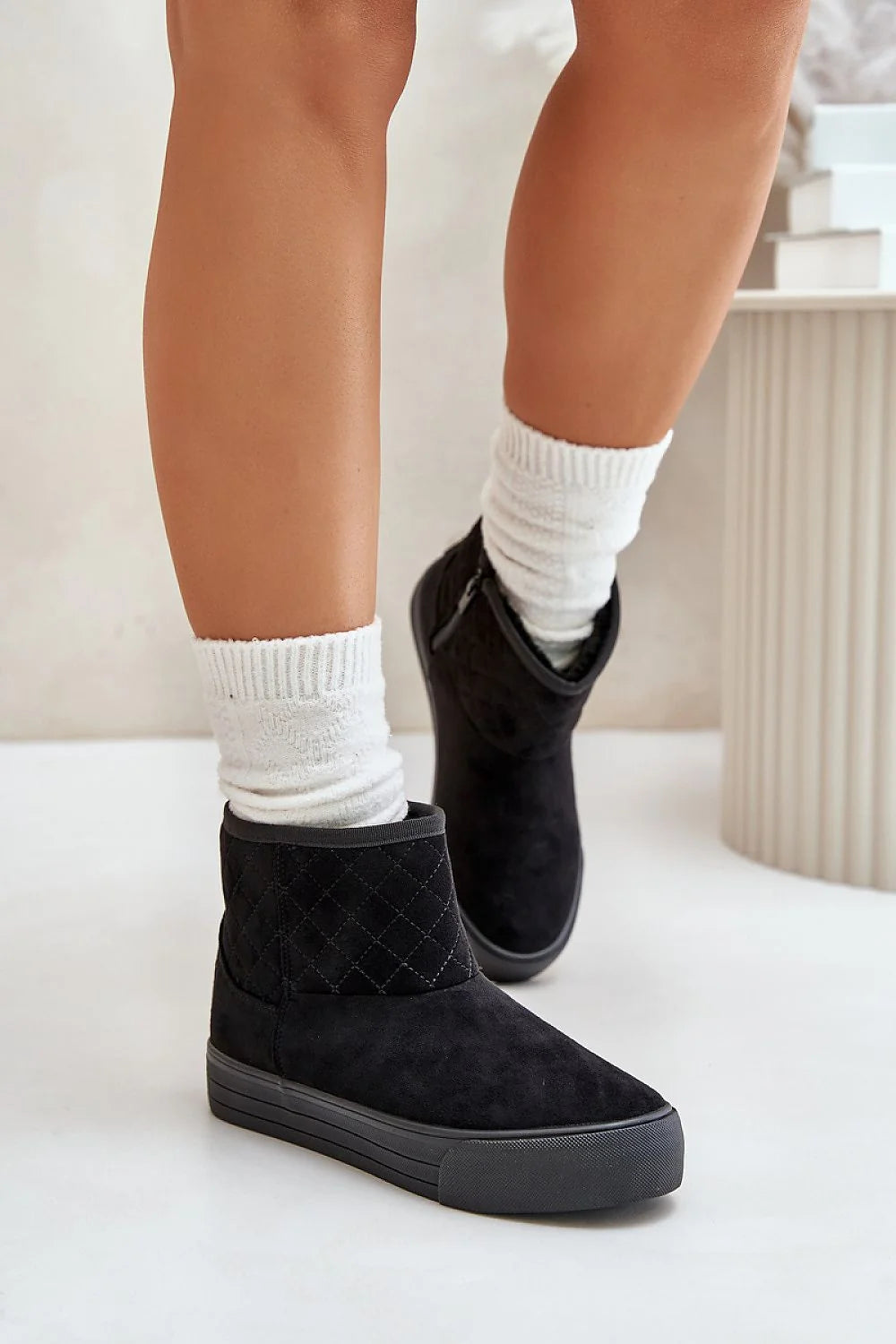 Bottes de neige modernes en daim noir Step in style, style urbain, confort maximal, femmes, fermeture éclair latérale, semelle épaisse