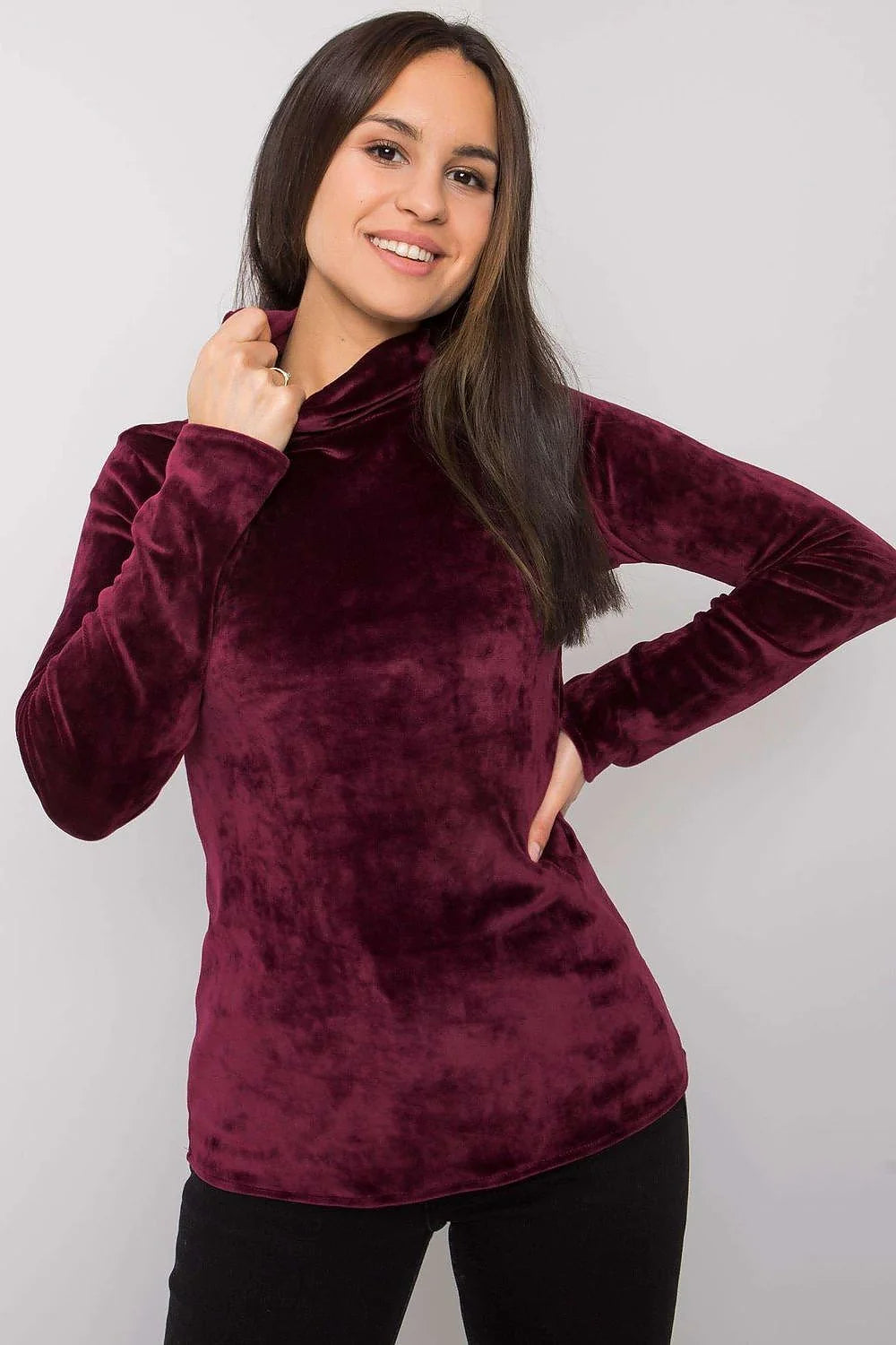 Pull col roulé femme velours vert émeraude chic ajusté manches longues mode automne hiver