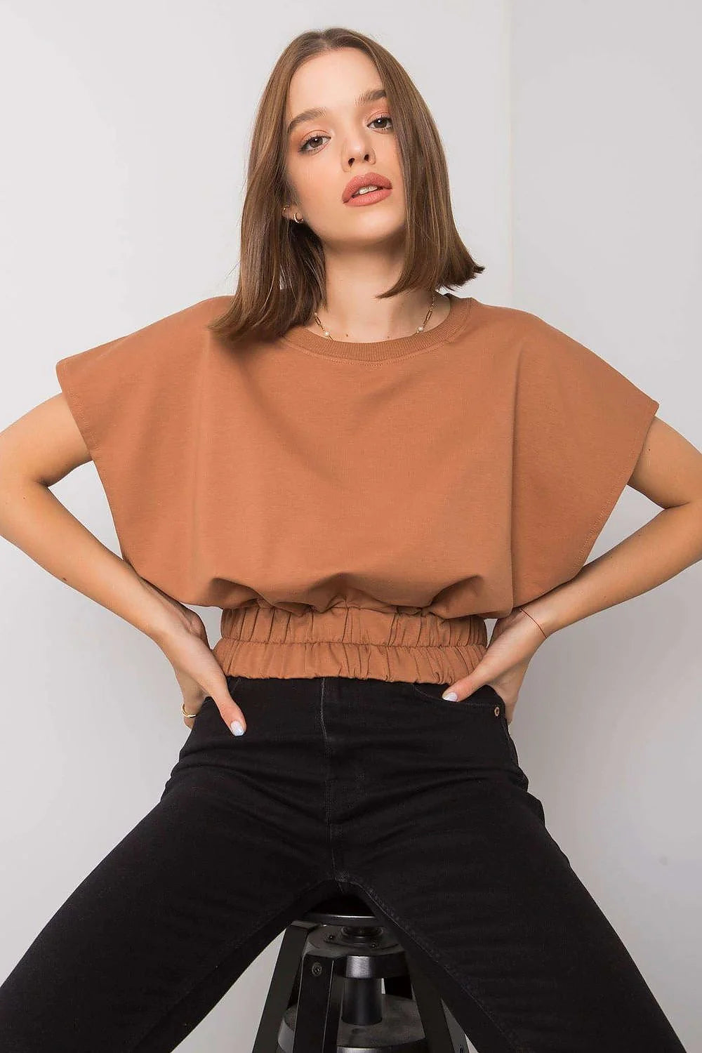 Haut pour femme sweatshirt Fancy coupe ample manches courtes bande élastique corail vif coton léger