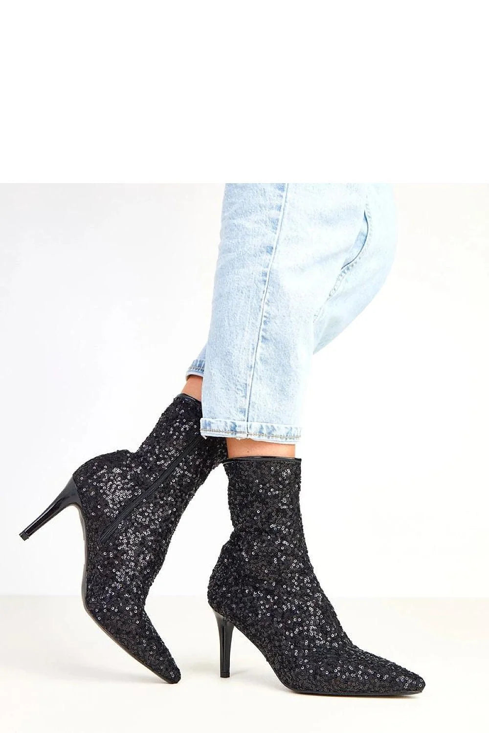 bottines pailletées noires scintillantes bout effilé talon aiguille élancé tige 18cm mimollet fermeture éclair latérale doublure confortable soirée cocktail glamour