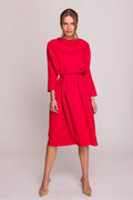 robe midi oversize ceinturée modal douce fluide extensible manches longues encolure bénitier fuchsia vibrant taille marquée jupe évasée polyvalente élégante