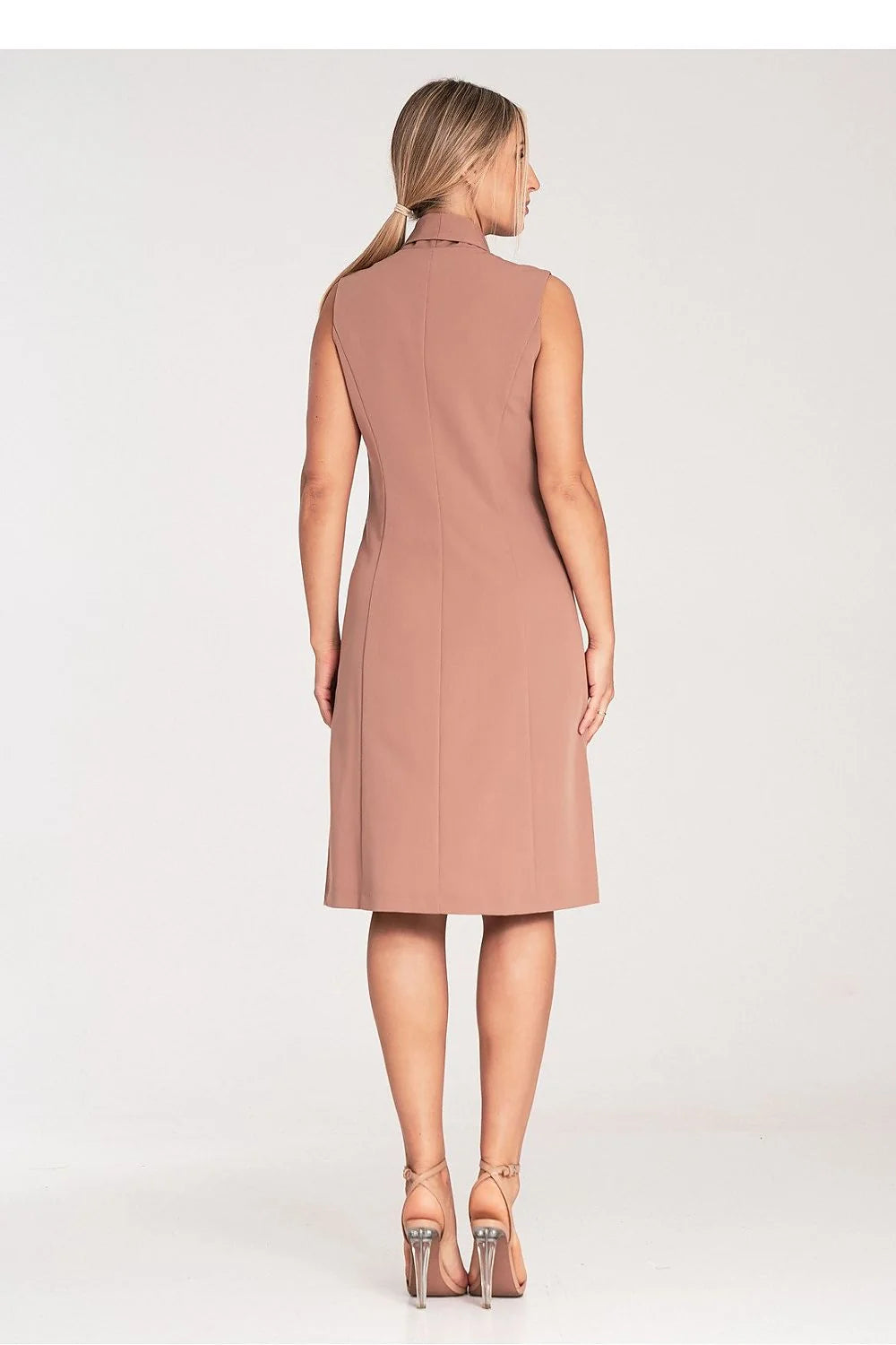 Robe midi élégante sans manches inspirée blazer rose poudré coupe structurée occasionnels femme polyester viscose