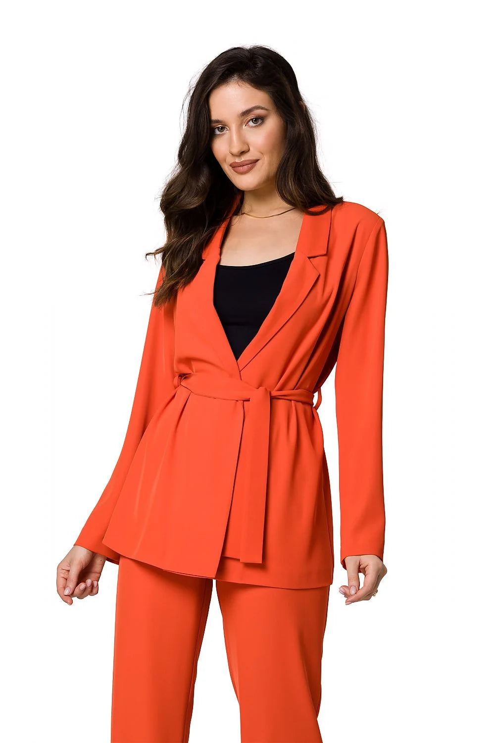 Blazer longue femme Makover style non conventionnel couleur vive tissu fluide ceinture ajustable polyester élasthanne