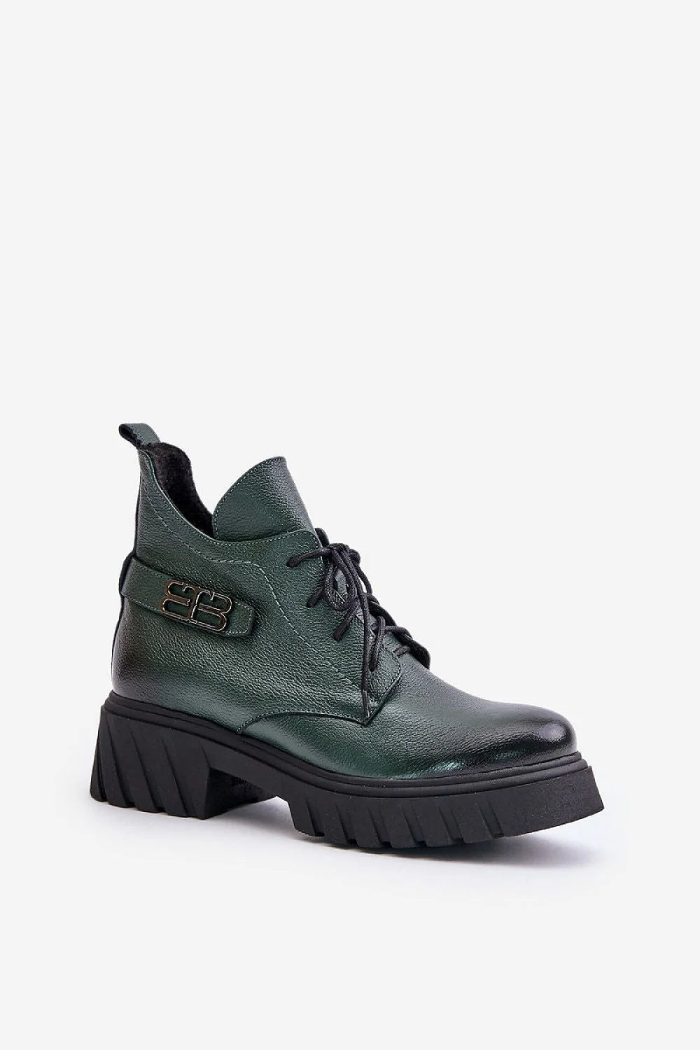 Bottes Step in style en cuir vert foncé pour femme, design moderne, confort et style