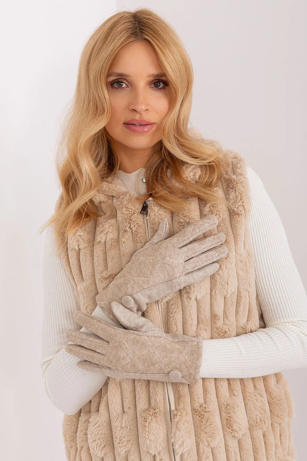 Gants élégants pour femmes en tissu isolé motif géométrique boutons décoratifs fleur brodée téléphone sans enlever gants coton élasthanne polyester