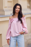 Chemisier Roco Fashion style espagnol manches longues bouffantes encolure élastiquée rose sur l'épaule pastel femme mode vêtement printemps-été occasion versatile