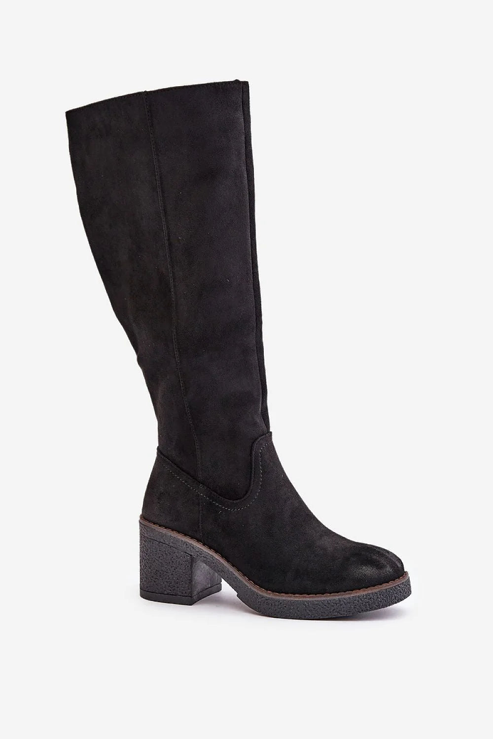 Bottes élégantes à talons noires cuir suédé femmes occasion spéciale style moderne coupe montante isolation confortable