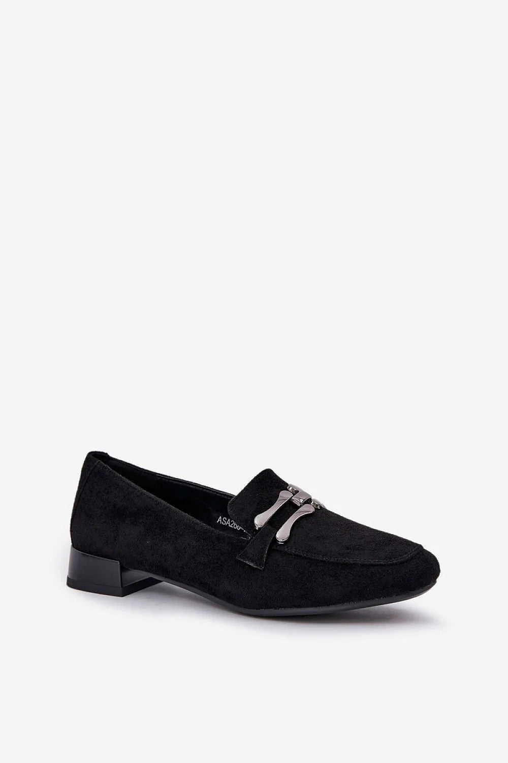 Mocassins élégants pour femmes cuir suédé ornement métallique style casual chic noir intemporel confort talon carré