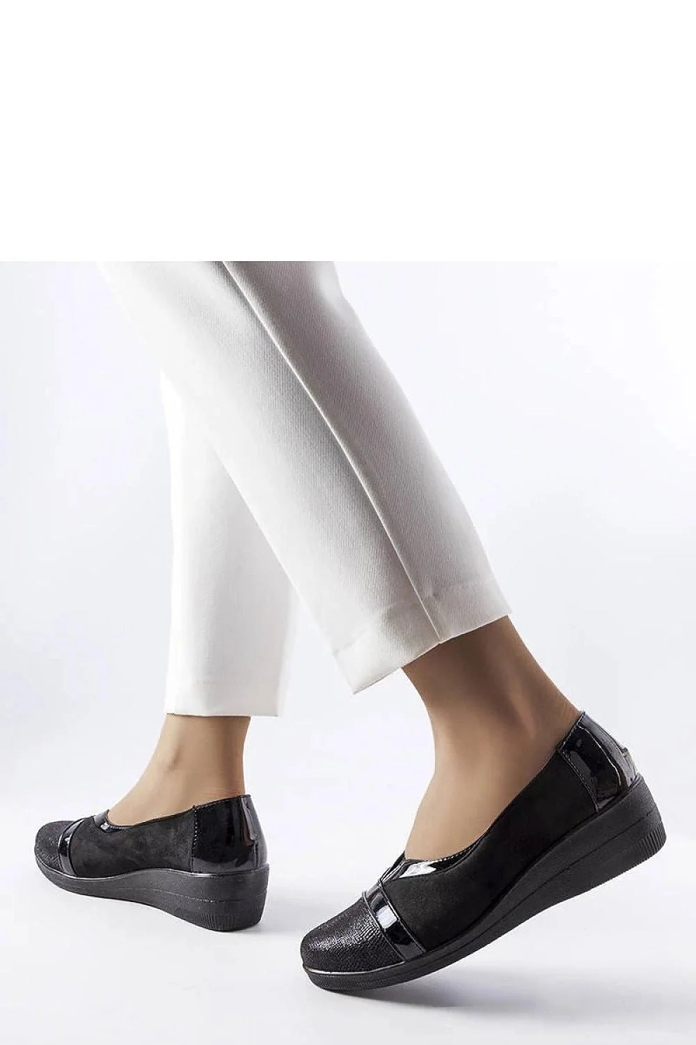Chaussures Basses pour Femmes élégantes en Cuir Verni noir talon compensé style décontracté occasion quotidienne Sundown