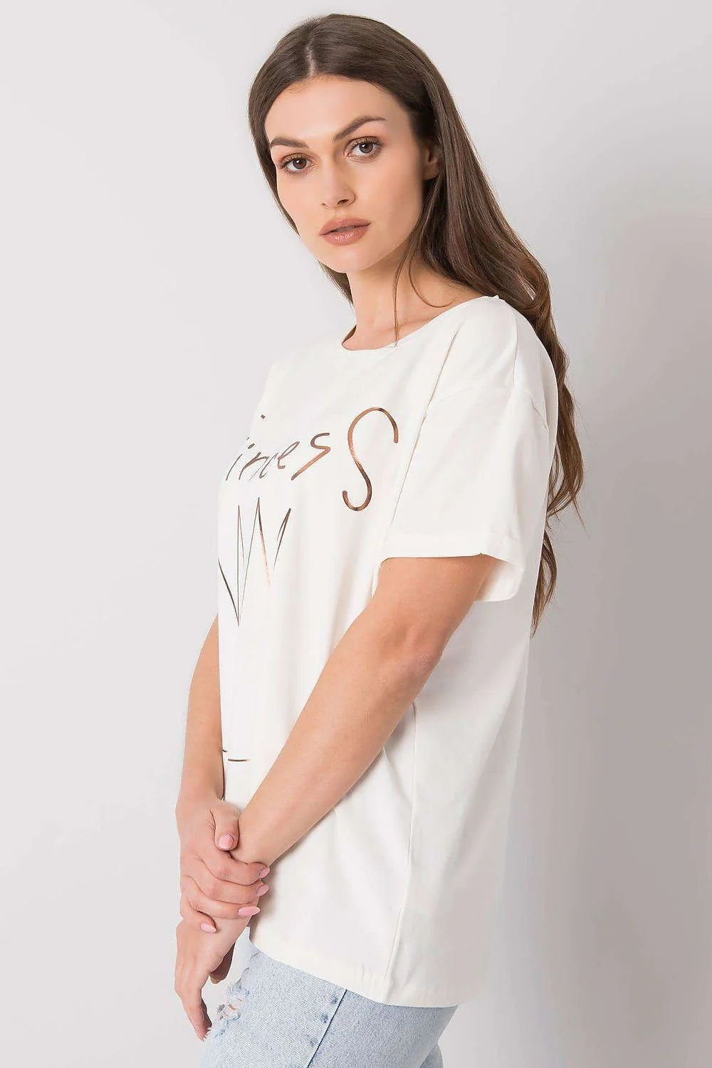 T-shirt Fancy pour femme, style décontracté, coupe ample, manches courtes, encolure ronde, impression graphique Princess, coton 95% lycra 5%, bleu clair, finitions épurées, mode Casual