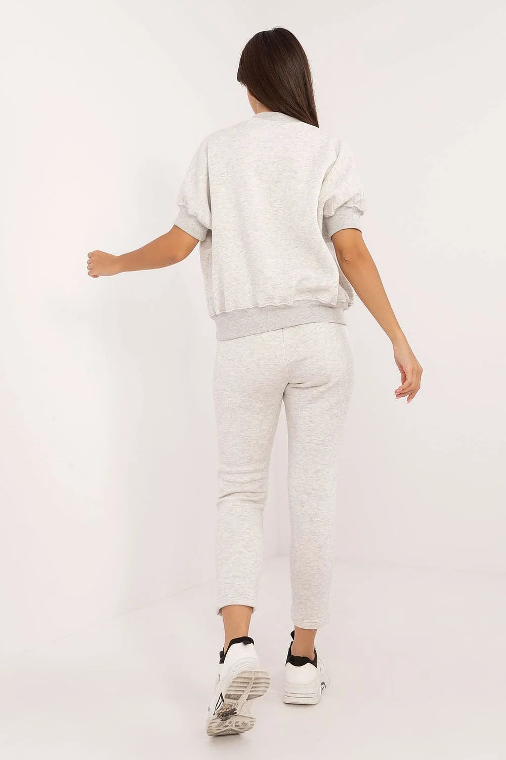 Ensemble détente femme t-shirt manches courtes pantalon joggers coupe ajustée logo milano gris chiné