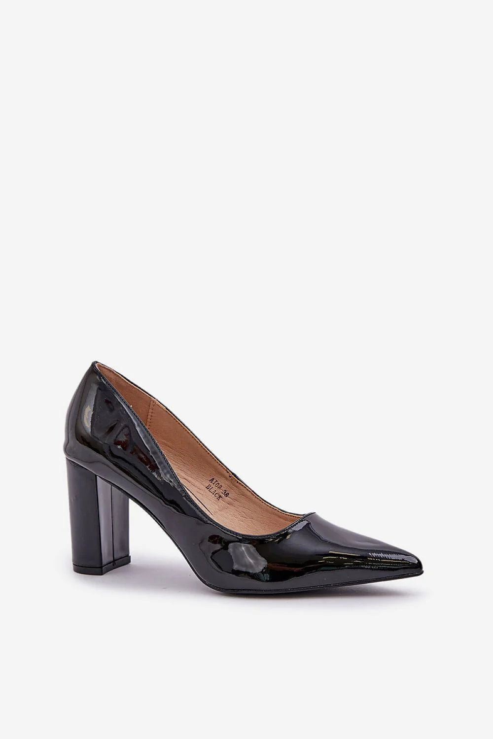 Escarpins élégants talon carré cuir verni noir bout pointu 8-10 cm confort femmes occasions formelles