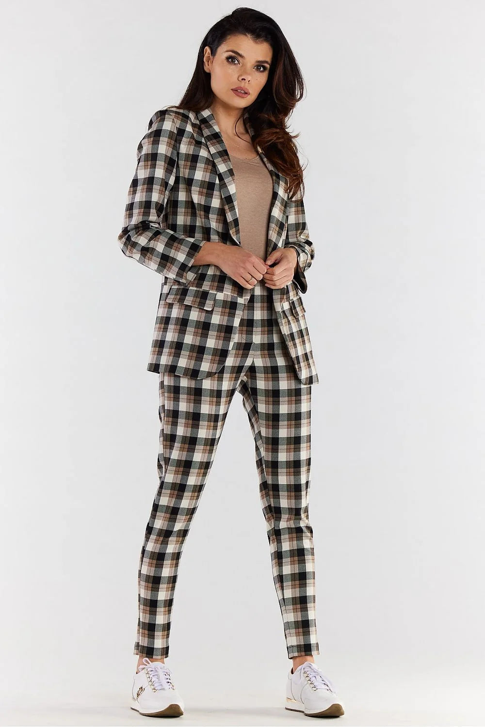 Blazer femme awama carreaux élégant coupe structurée blazer veste mixte Polyester Viscose Élasthanne Pologne