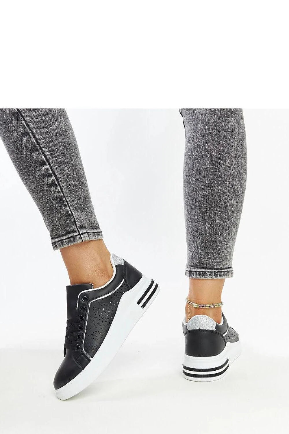 Baskets pour femmes élégantes modernes设计 classique noir blanc perforations paillettes confortable occasion quotidienne sortie soirée