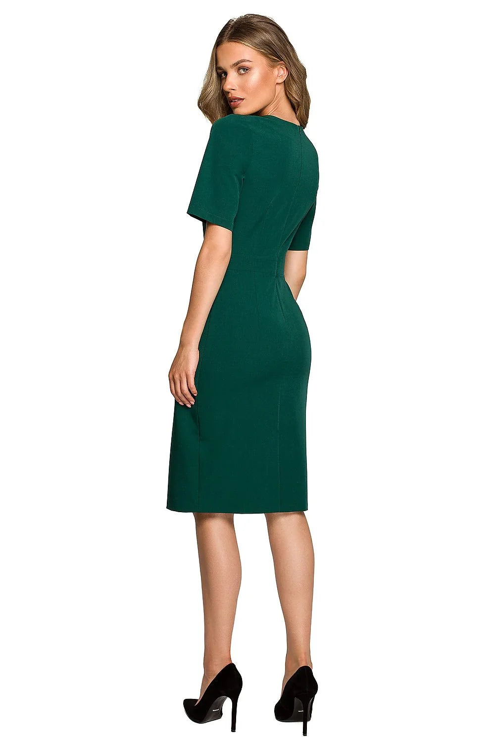 Robe élégante pour femme coupe droite manches moyennes découpe asymétrique vert émeraude occasionnels diverses