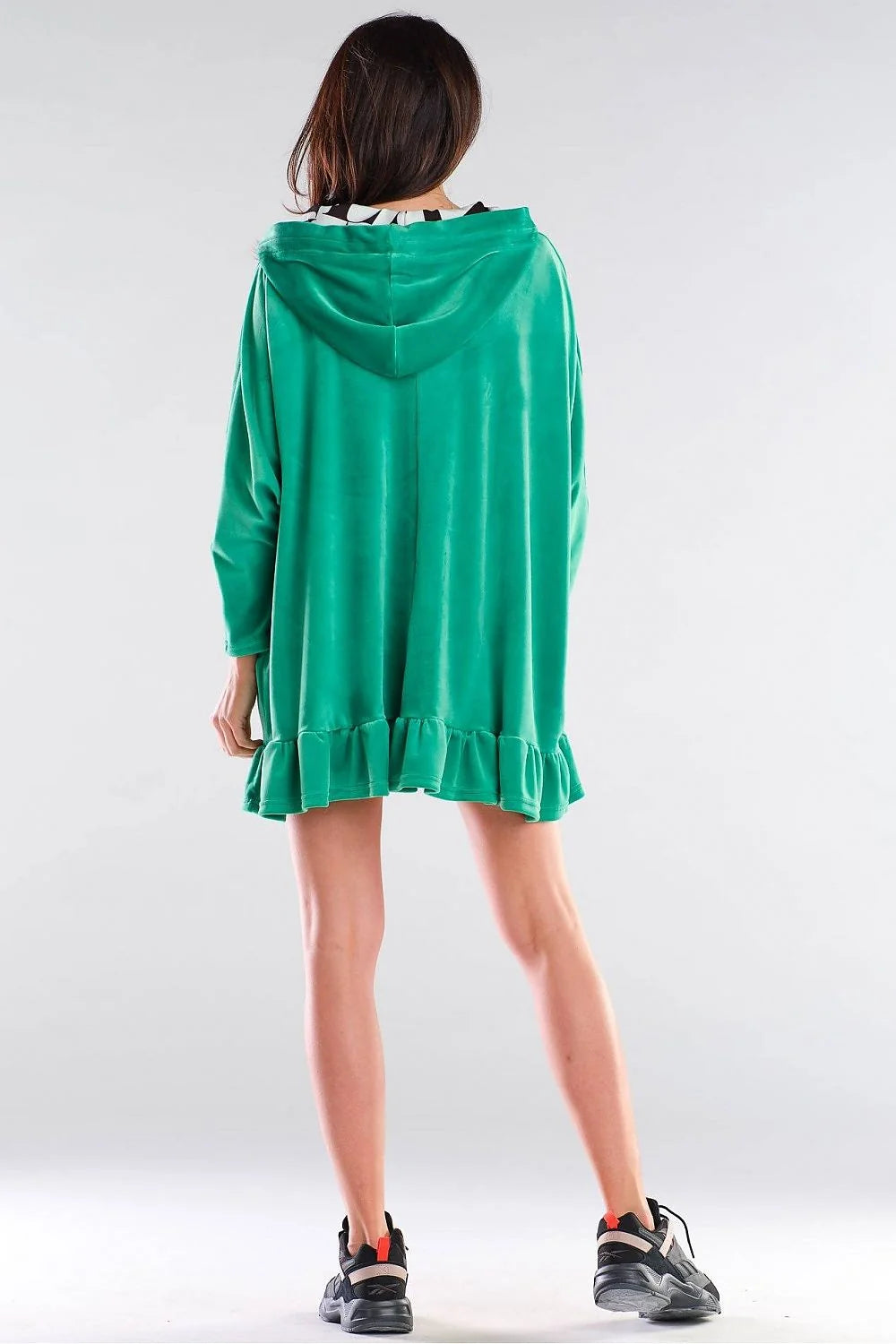 Robe décontractée à capuche polyester spandex verte ample confortable avec volants pour sorties féminines chic