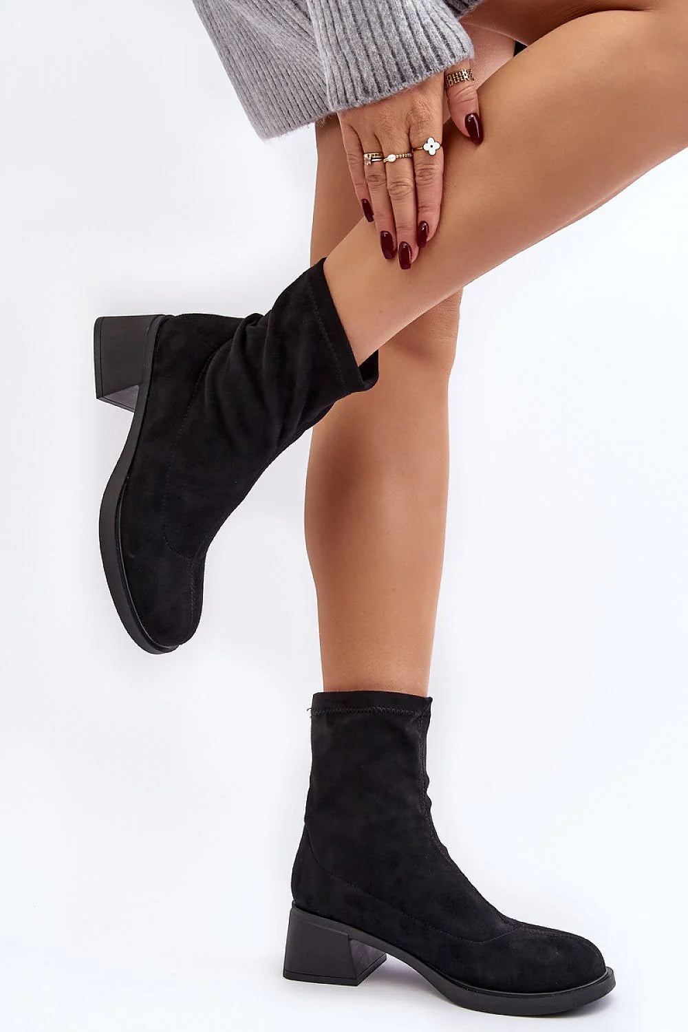 Bottes à talons carrés en suédine écolo pour femme, coupe classique, talon 5cm, automne hiver, look élégant