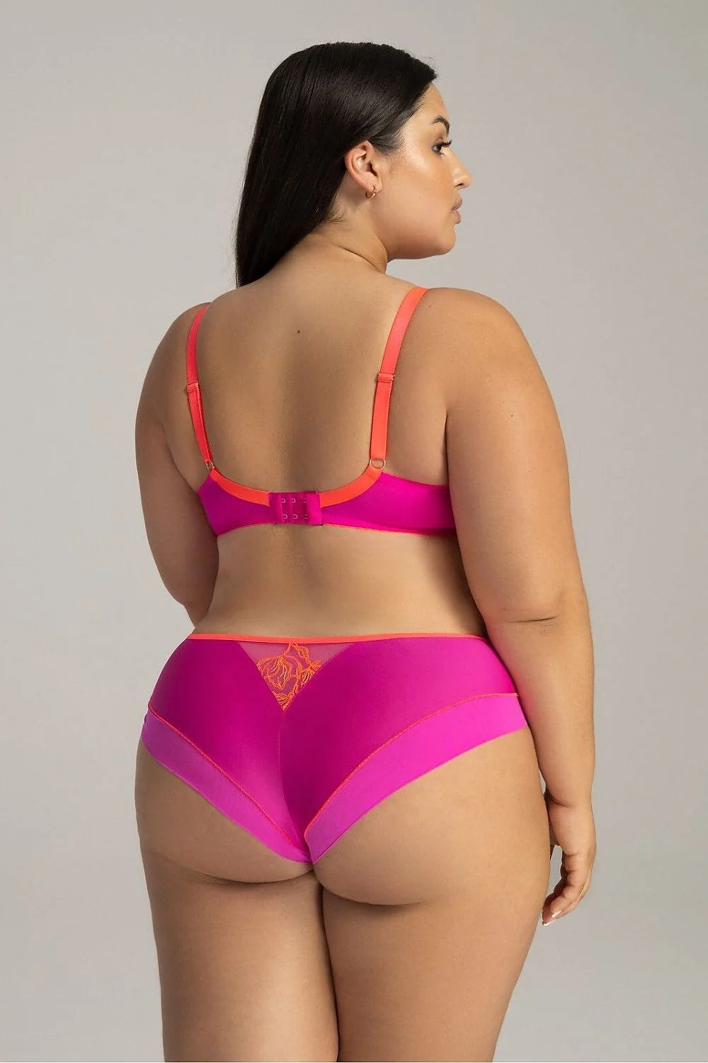 Ensemble de lingerie féminine audacieux soutien-gorge balconnet culotte brésilienne dentelle maille couleur vif broderie florale femme