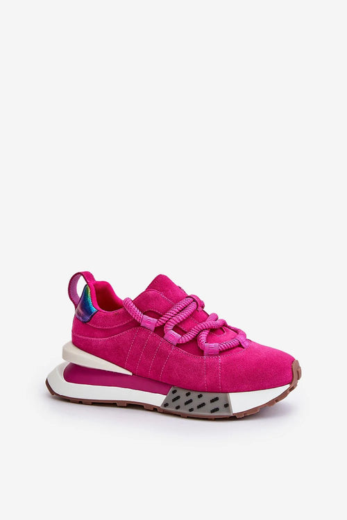 baskets femme suédine fuchsia rétro lacets noeud tige matelassée talon irisé semelle plateforme contrastée gomme crantée confort amorti