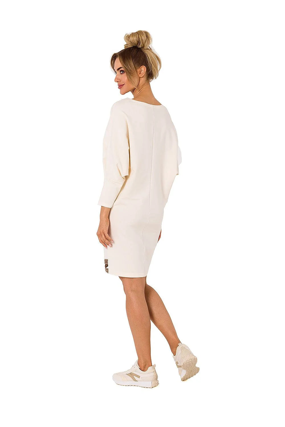 Robe de jour Moe femme style moderne chic manches kimono encolure V logo coton elasthanne blanche taille ajustable