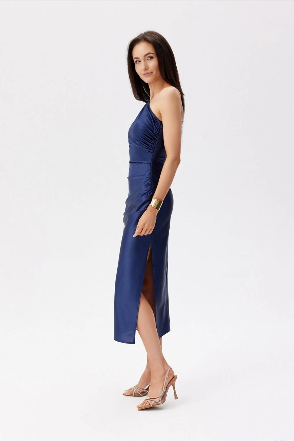 Robe de soirée Roco Fashion asymétrique épaule nue satin longueur mi-mollet occasions formelles femme élégante