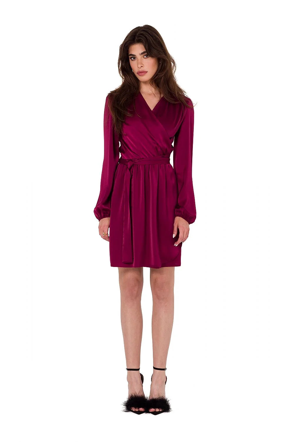 Robe de soirée élégante longue manches longues dos nu dentelle noire taille ajustable femme