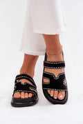 Mules en suédine écologique plateforme 3.5 cm style moderne décontracté sandales ouvertes brides noires détails contrastants femmes