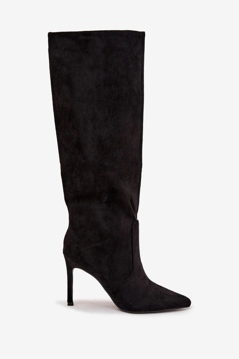 bottes hautes femme cuir suédé écologique souple élégante féminine talon aiguille pointu fermeture zippée doublée confortable silhouette élancée noir chic