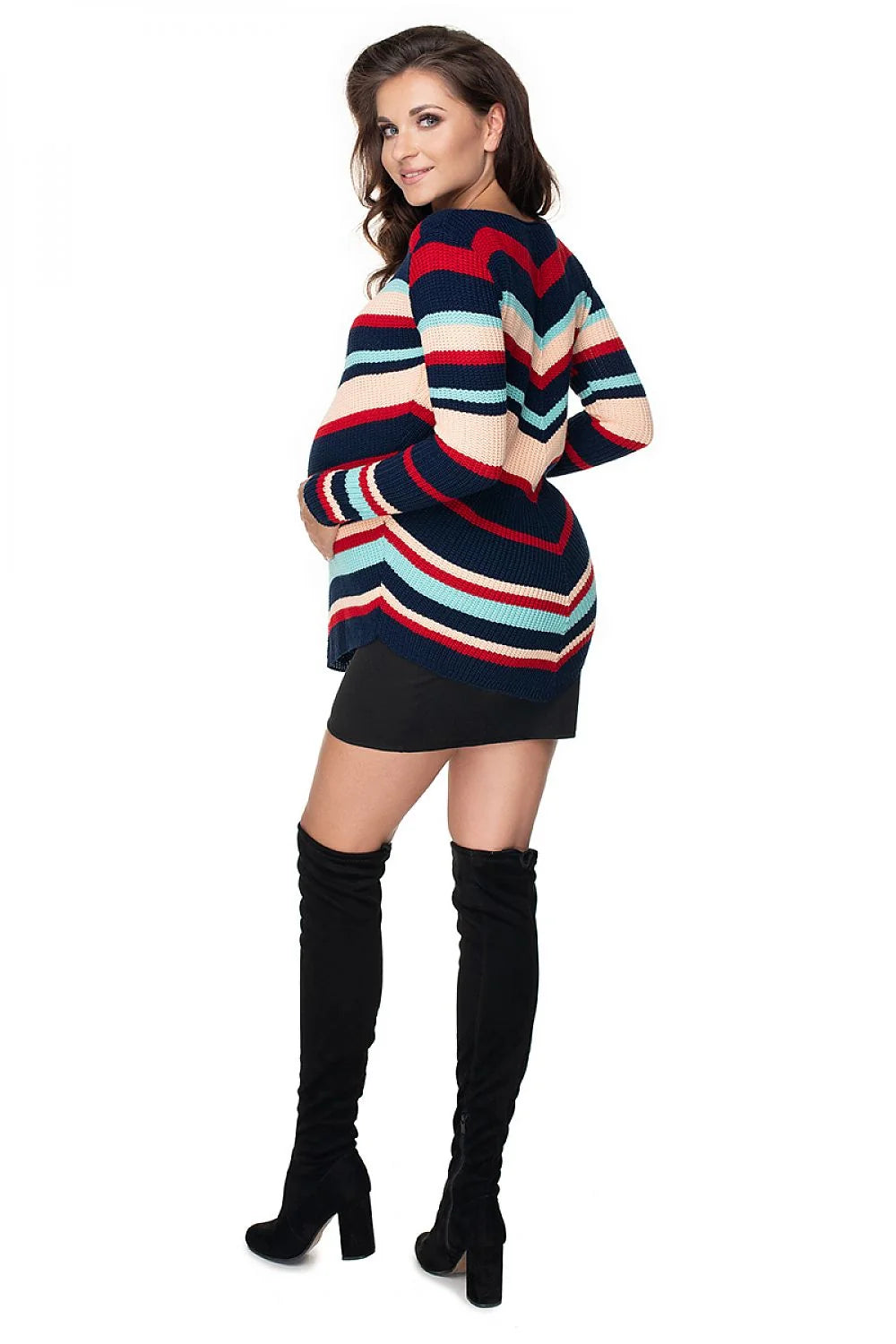 Pull grossesse tricot acrylique manches longues élégant rayures chevron confort mode future maman moderne